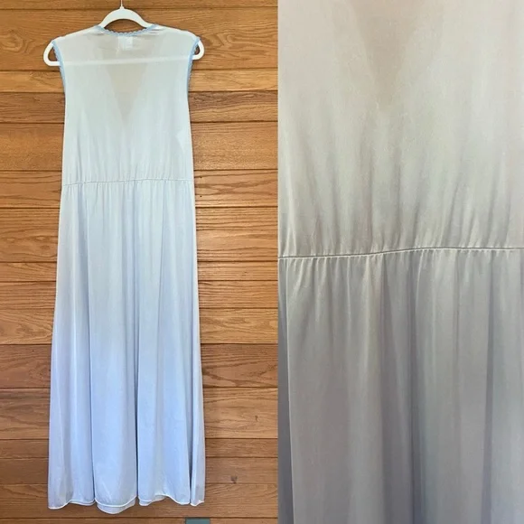 Vintage 80s Quiet Moments blue lace trim rose floral detail maxi slip dress - Picture 4 of 7